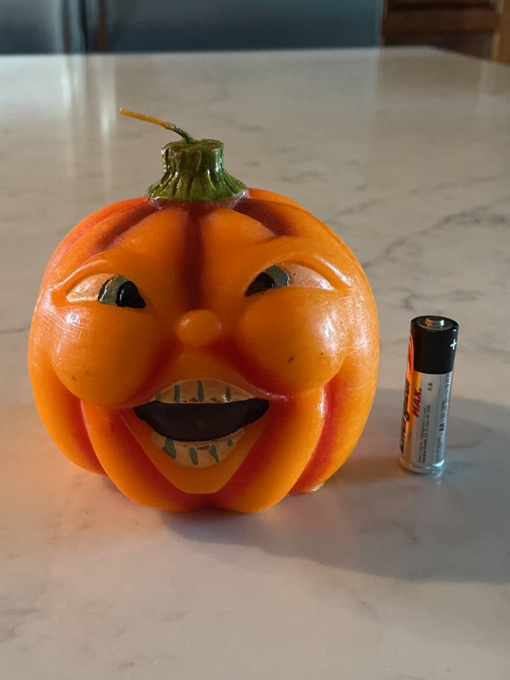 Vintage Halloween Jack O Lantern Pumpkin Candle 4" Funny Angry Face 90s Y2K